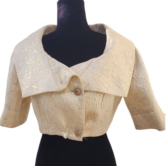 Luxurious Gold Brocade Jacquard Designer Jacket Cardigan Coat Bolero Cover Cape - Picture 14 of 16
